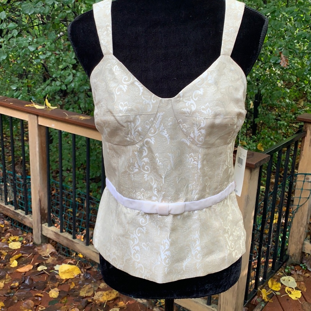NWT Context Silk Cream Brocade Bustier Style Top